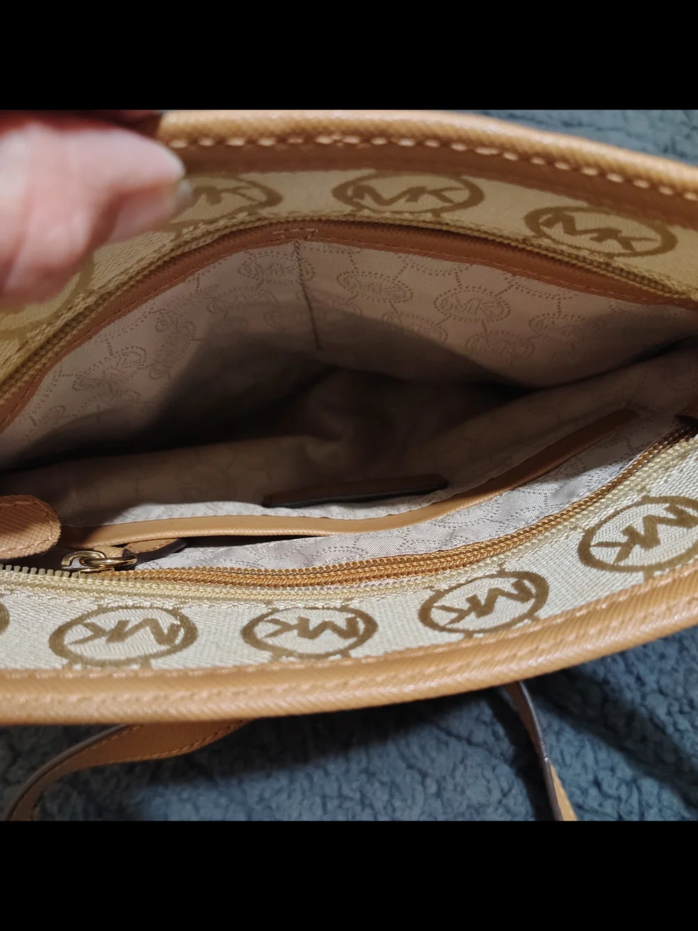 Michael Kors Beige Signature Crossbody with Tan Trim